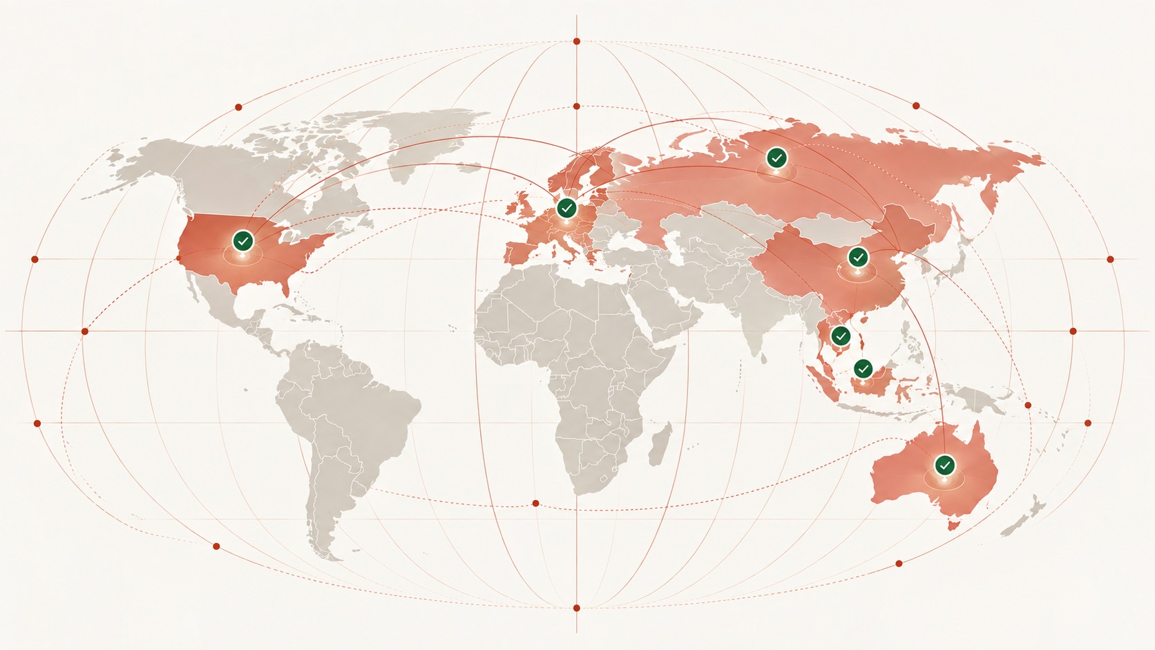 World map with Meridian Bridge service regions highlighted